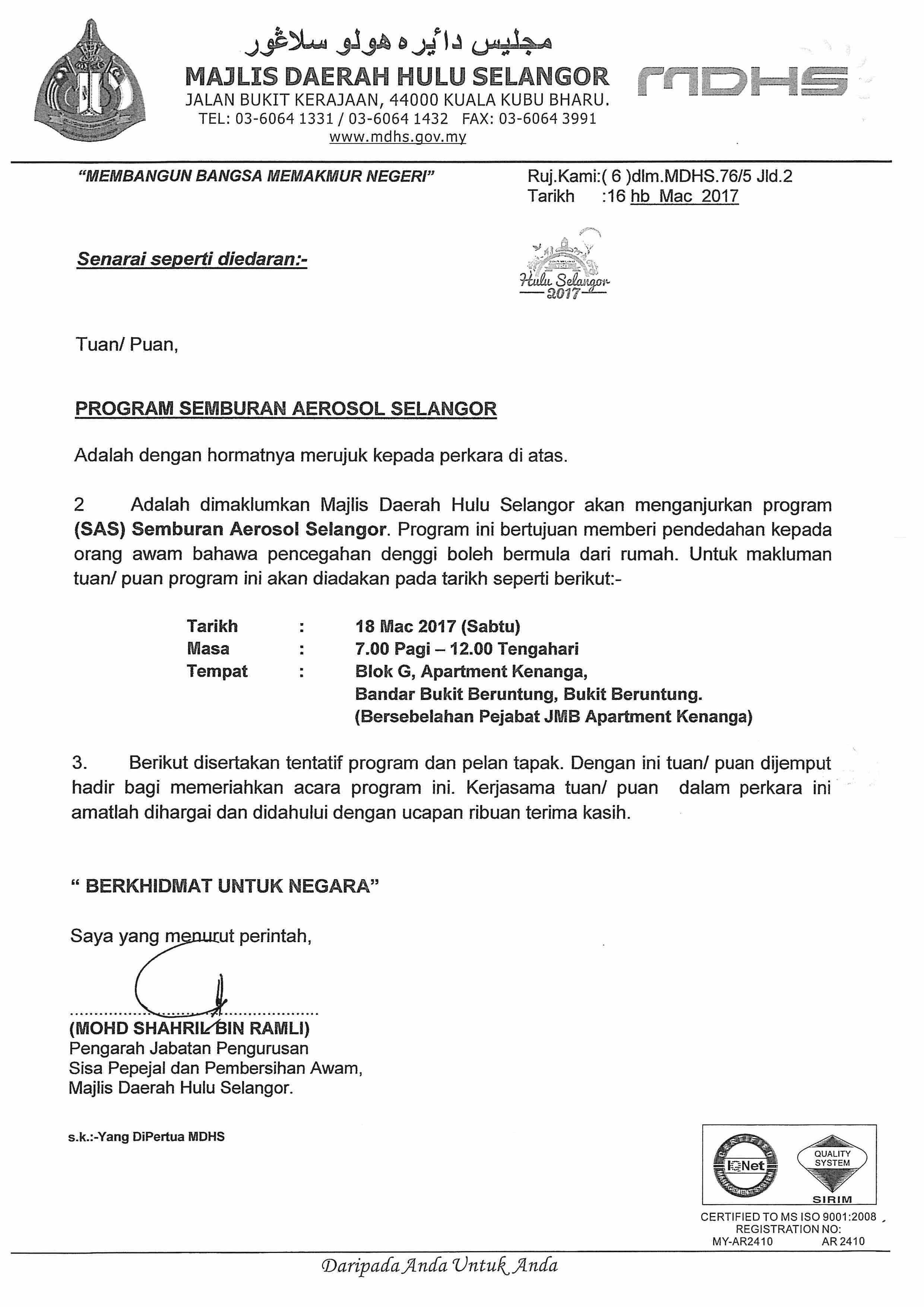Selangor Aerosol Spray Program Official Portal Of Hulu Selangor District Council Mdhs